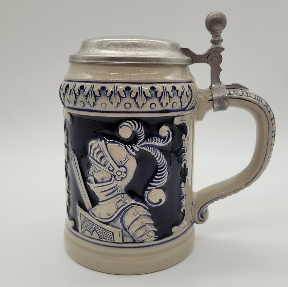 VINTAGE | Original Gerzit W. Germany horse & knight pewter & ceramic beer stein